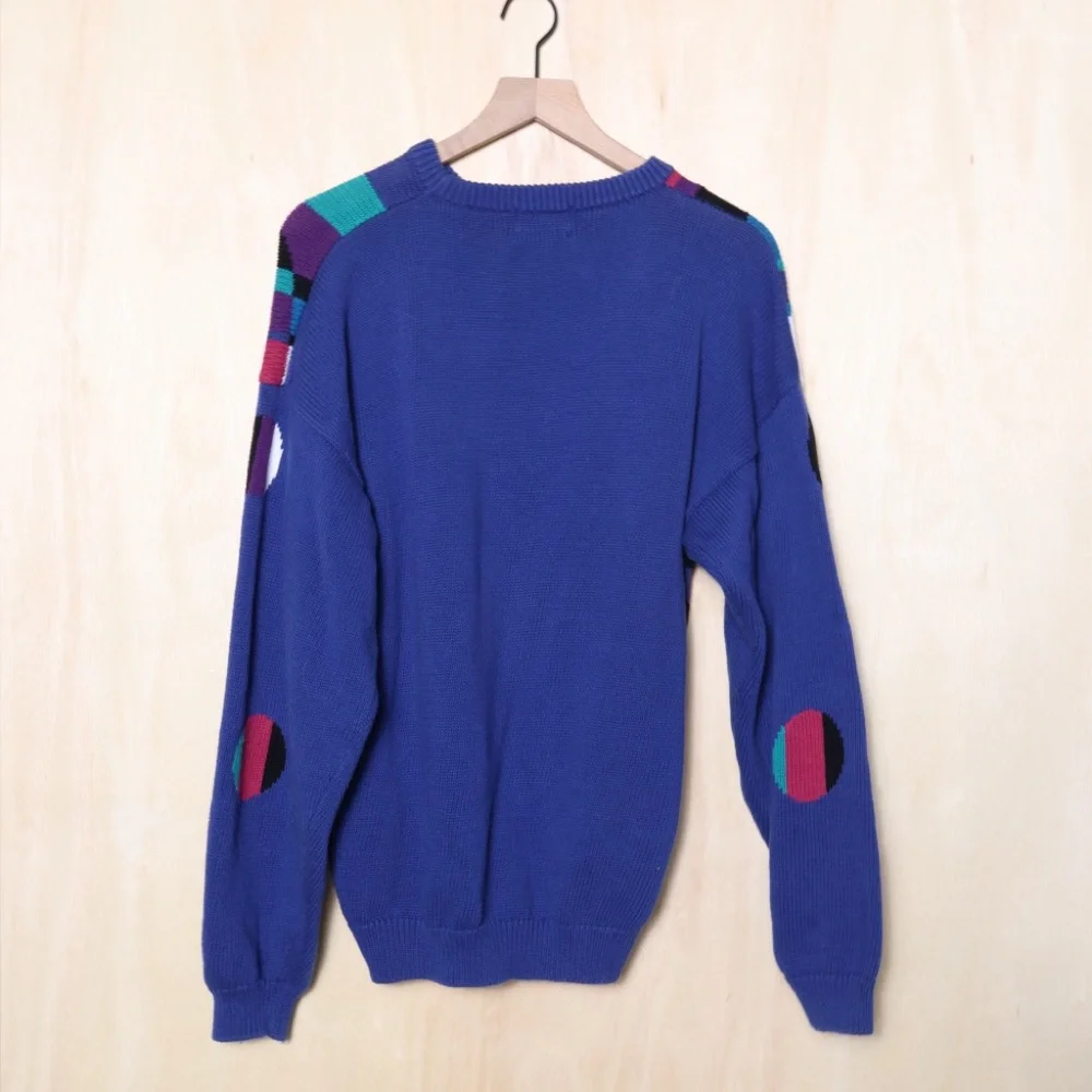 Vintage 1980s‎ Cocktail Olives Geometric Knit Crewneck Sweater Stanley Blacker L